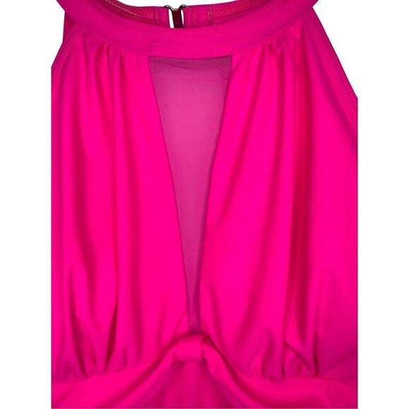 Women’s Medium One Piece Swimsuit Fuchsia Pink High Neck Mesh NEW - Picture 5 of 8